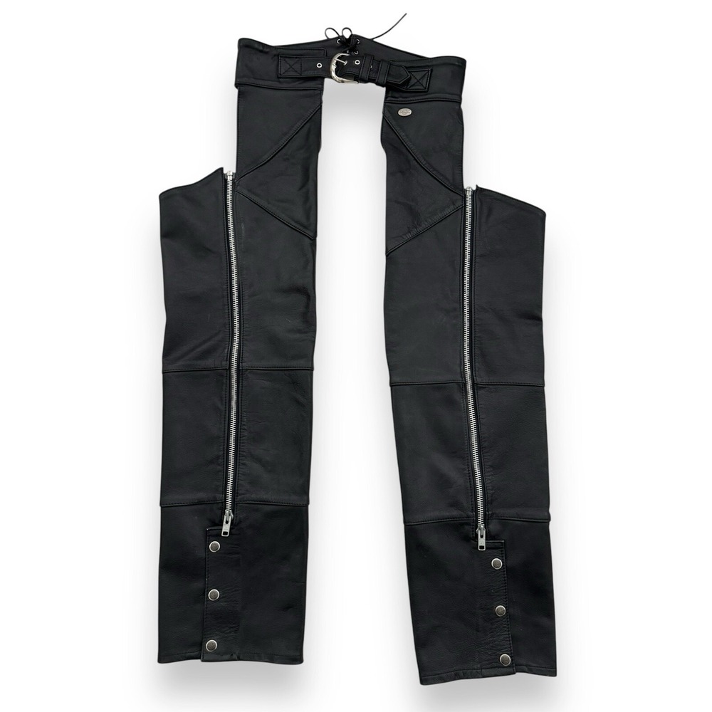 Harley Davidson Chaps Men's Genuine Black Leather Riding Pants Size M Zip Snap
